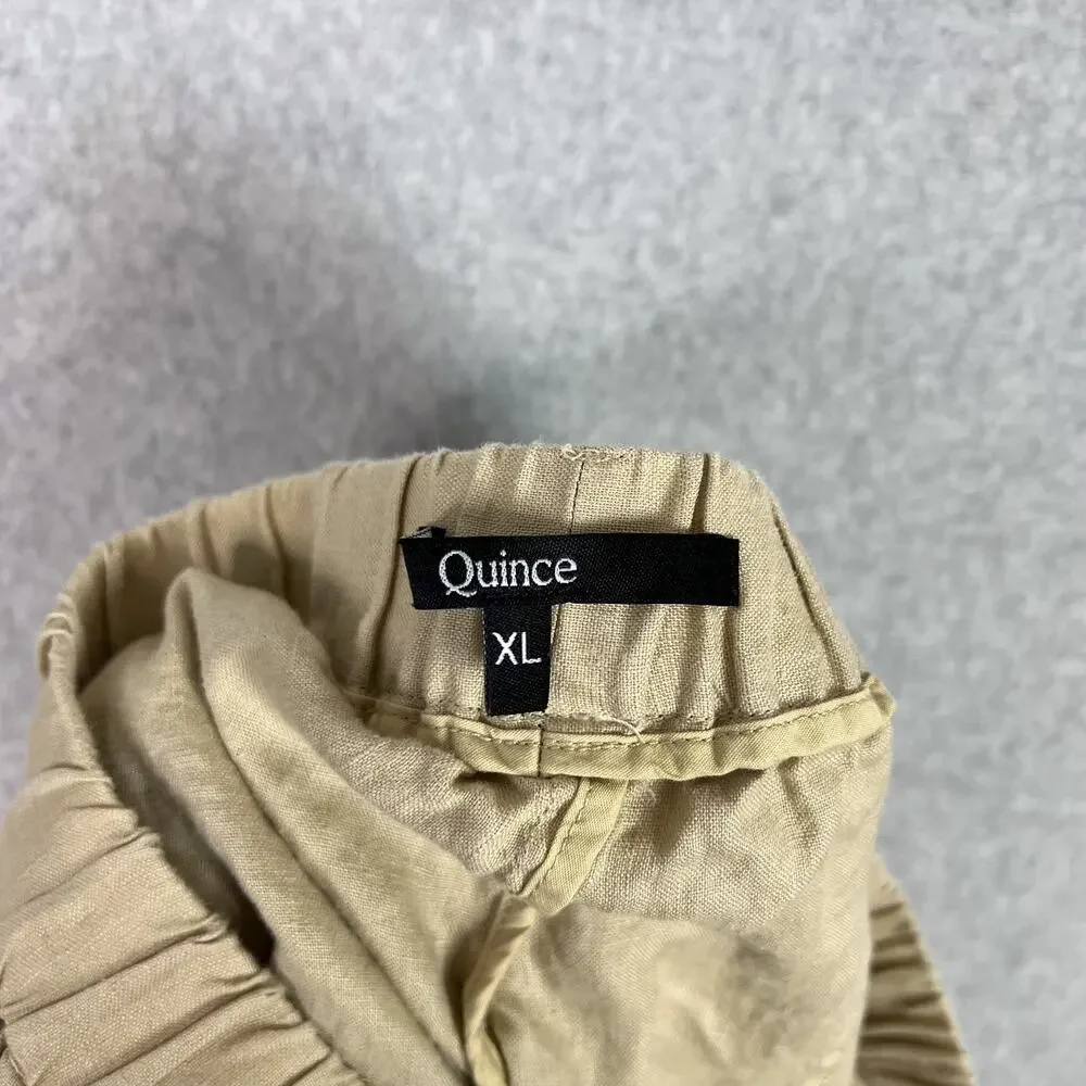 Quince Beige 100% European Linen Cropped High Waisted Pull On Pants Size XL
